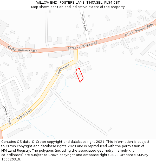 WILLOW END, FOSTERS LANE, TINTAGEL, PL34 0BT: Location map and indicative extent of plot