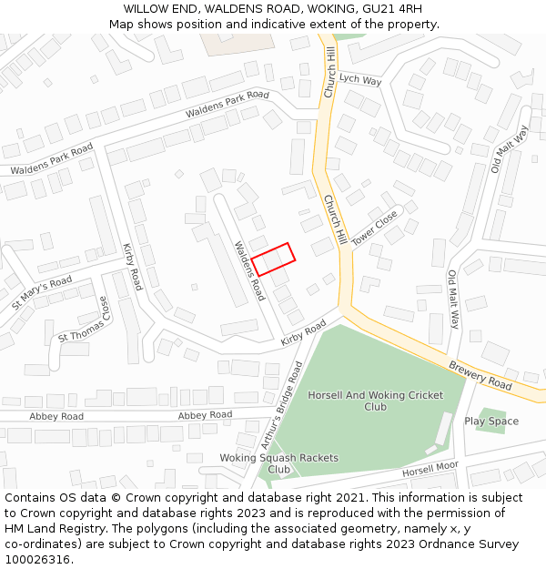 WILLOW END, WALDENS ROAD, WOKING, GU21 4RH: Location map and indicative extent of plot