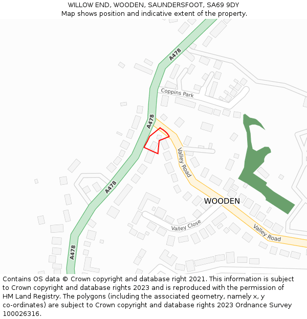 WILLOW END, WOODEN, SAUNDERSFOOT, SA69 9DY: Location map and indicative extent of plot