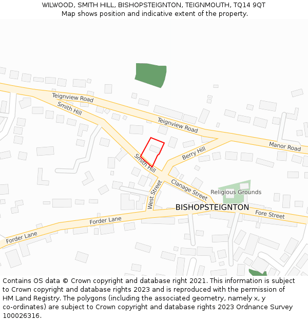 WILWOOD, SMITH HILL, BISHOPSTEIGNTON, TEIGNMOUTH, TQ14 9QT: Location map and indicative extent of plot