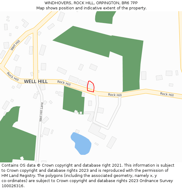 WINDHOVERS, ROCK HILL, ORPINGTON, BR6 7PP: Location map and indicative extent of plot