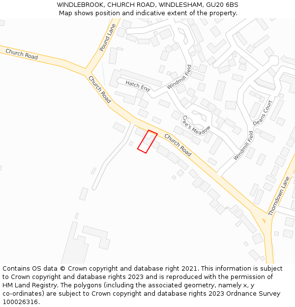 WINDLEBROOK, CHURCH ROAD, WINDLESHAM, GU20 6BS: Location map and indicative extent of plot
