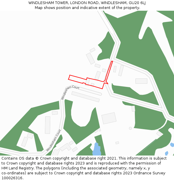 WINDLESHAM TOWER, LONDON ROAD, WINDLESHAM, GU20 6LJ: Location map and indicative extent of plot