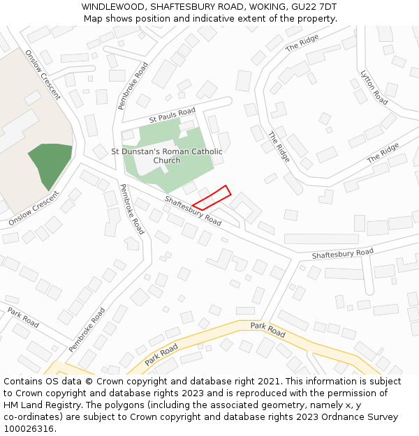 WINDLEWOOD, SHAFTESBURY ROAD, WOKING, GU22 7DT: Location map and indicative extent of plot