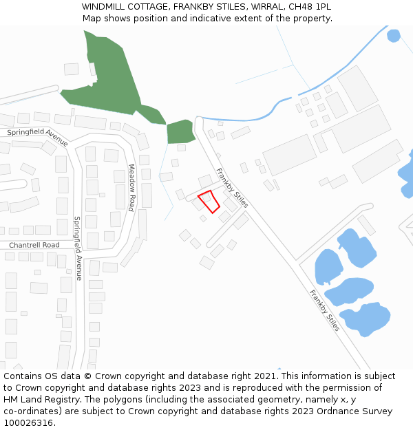 WINDMILL COTTAGE, FRANKBY STILES, WIRRAL, CH48 1PL: Location map and indicative extent of plot