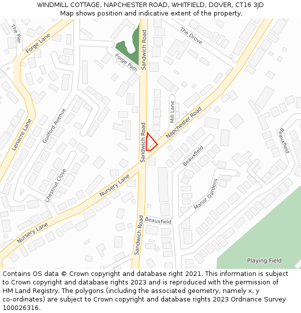 WINDMILL COTTAGE, NAPCHESTER ROAD, WHITFIELD, DOVER, CT16 3JD: Location map and indicative extent of plot