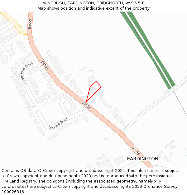 WINDRUSH, EARDINGTON, BRIDGNORTH, WV16 5JT: Location map and indicative extent of plot