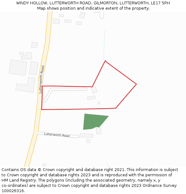 WINDY HOLLOW, LUTTERWORTH ROAD, GILMORTON, LUTTERWORTH, LE17 5PH: Location map and indicative extent of plot