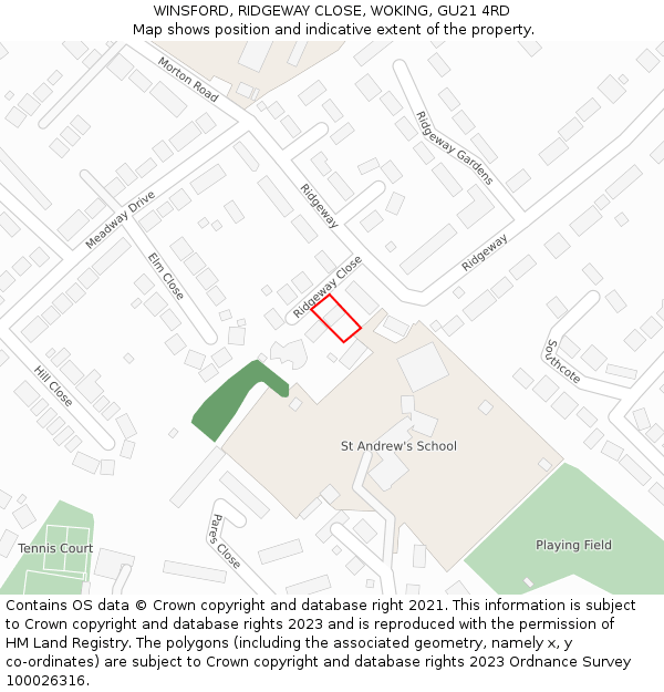 WINSFORD, RIDGEWAY CLOSE, WOKING, GU21 4RD: Location map and indicative extent of plot