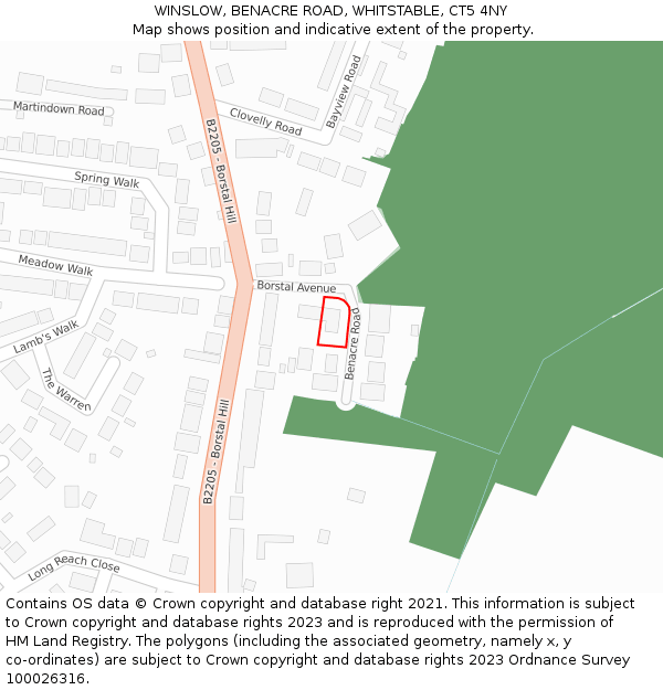 WINSLOW, BENACRE ROAD, WHITSTABLE, CT5 4NY: Location map and indicative extent of plot