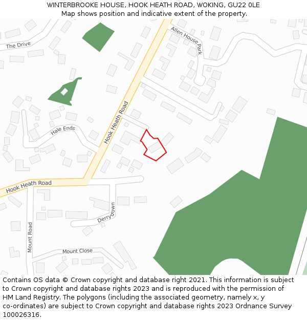 WINTERBROOKE HOUSE, HOOK HEATH ROAD, WOKING, GU22 0LE: Location map and indicative extent of plot