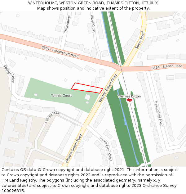 WINTERHOLME, WESTON GREEN ROAD, THAMES DITTON, KT7 0HX: Location map and indicative extent of plot