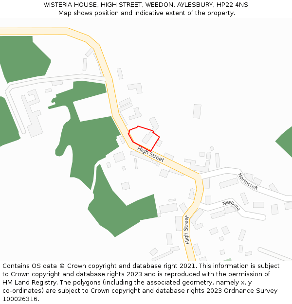WISTERIA HOUSE, HIGH STREET, WEEDON, AYLESBURY, HP22 4NS: Location map and indicative extent of plot