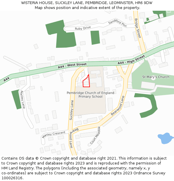 WISTERIA HOUSE, SUCKLEY LANE, PEMBRIDGE, LEOMINSTER, HR6 9DW: Location map and indicative extent of plot