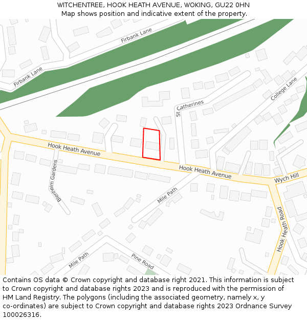 WITCHENTREE, HOOK HEATH AVENUE, WOKING, GU22 0HN: Location map and indicative extent of plot