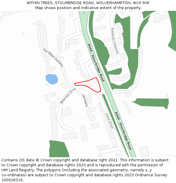 WITHIN TREES, STOURBRIDGE ROAD, WOLVERHAMPTON, WV4 5NF: Location map and indicative extent of plot
