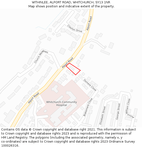 WITHINLEE, ALPORT ROAD, WHITCHURCH, SY13 1NR: Location map and indicative extent of plot