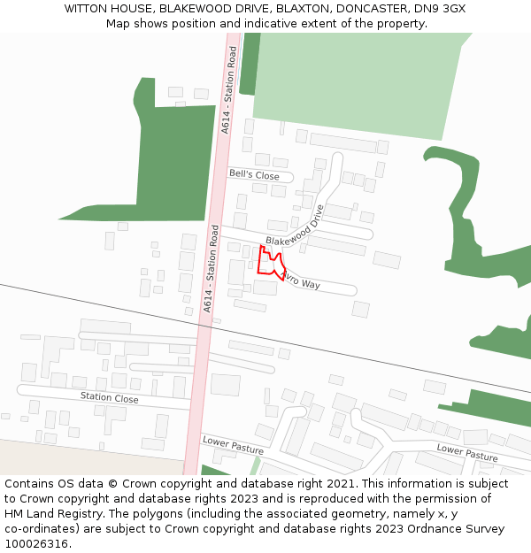 WITTON HOUSE, BLAKEWOOD DRIVE, BLAXTON, DONCASTER, DN9 3GX: Location map and indicative extent of plot