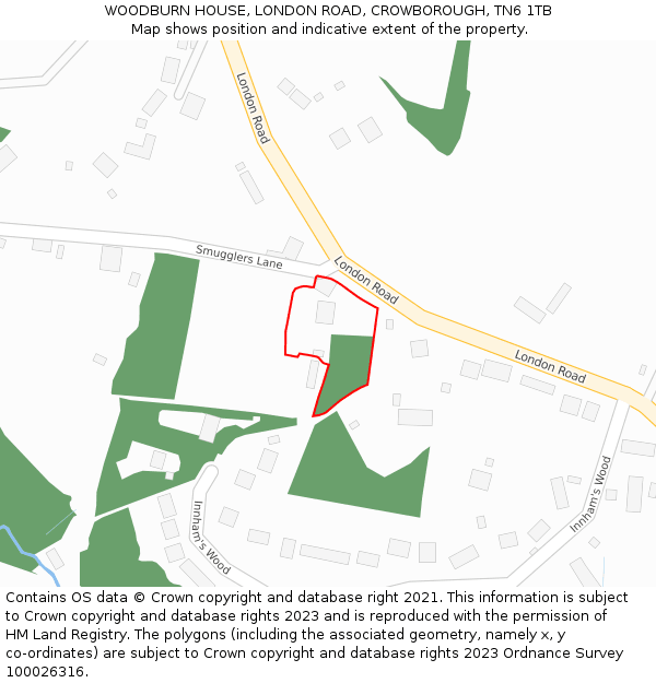 WOODBURN HOUSE, LONDON ROAD, CROWBOROUGH, TN6 1TB: Location map and indicative extent of plot