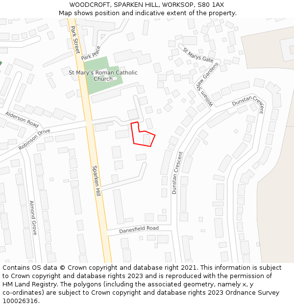 WOODCROFT, SPARKEN HILL, WORKSOP, S80 1AX: Location map and indicative extent of plot