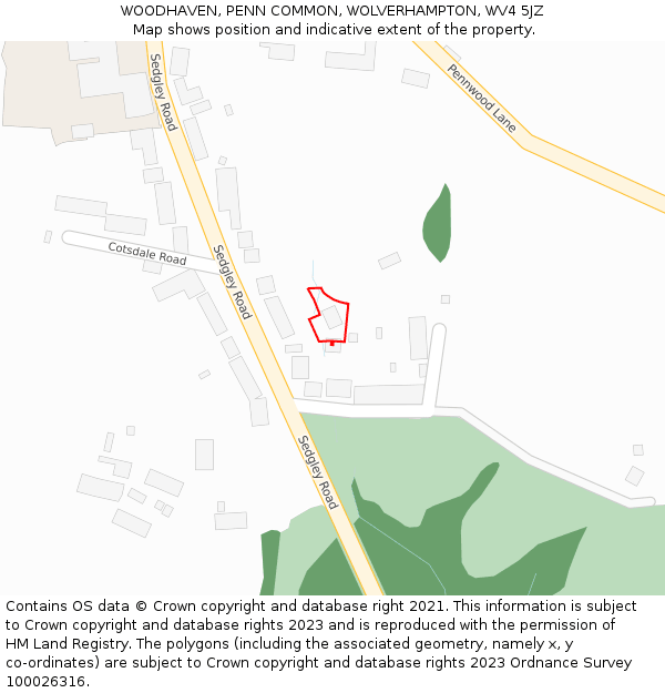 WOODHAVEN, PENN COMMON, WOLVERHAMPTON, WV4 5JZ: Location map and indicative extent of plot