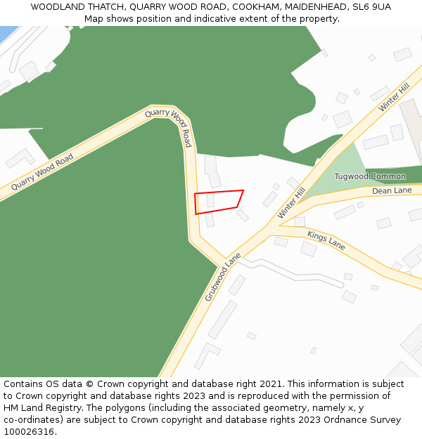 WOODLAND THATCH, QUARRY WOOD ROAD, COOKHAM, MAIDENHEAD, SL6 9UA: Location map and indicative extent of plot