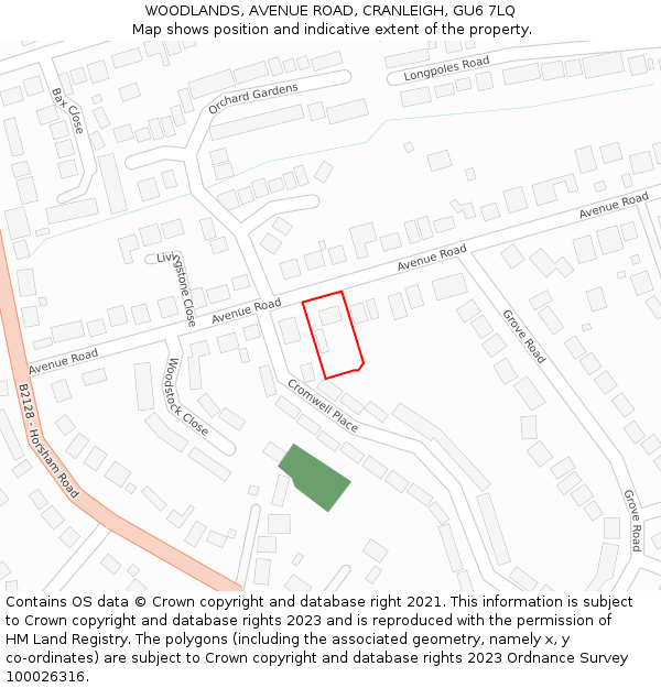 WOODLANDS, AVENUE ROAD, CRANLEIGH, GU6 7LQ: Location map and indicative extent of plot