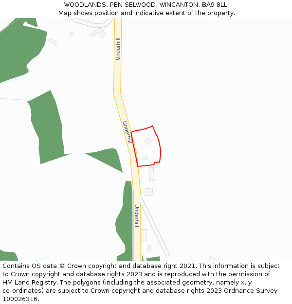 WOODLANDS, PEN SELWOOD, WINCANTON, BA9 8LL: Location map and indicative extent of plot