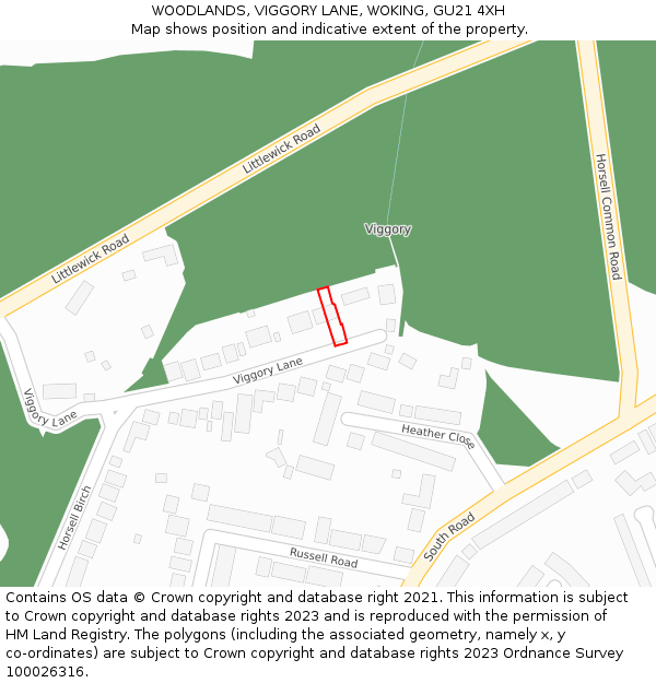 WOODLANDS, VIGGORY LANE, WOKING, GU21 4XH: Location map and indicative extent of plot