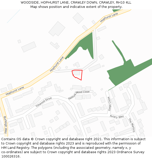 WOODSIDE, HOPHURST LANE, CRAWLEY DOWN, CRAWLEY, RH10 4LL: Location map and indicative extent of plot