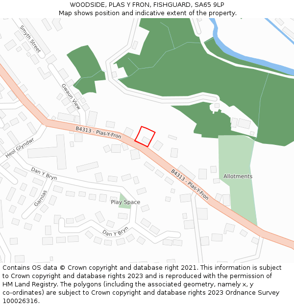 WOODSIDE, PLAS Y FRON, FISHGUARD, SA65 9LP: Location map and indicative extent of plot