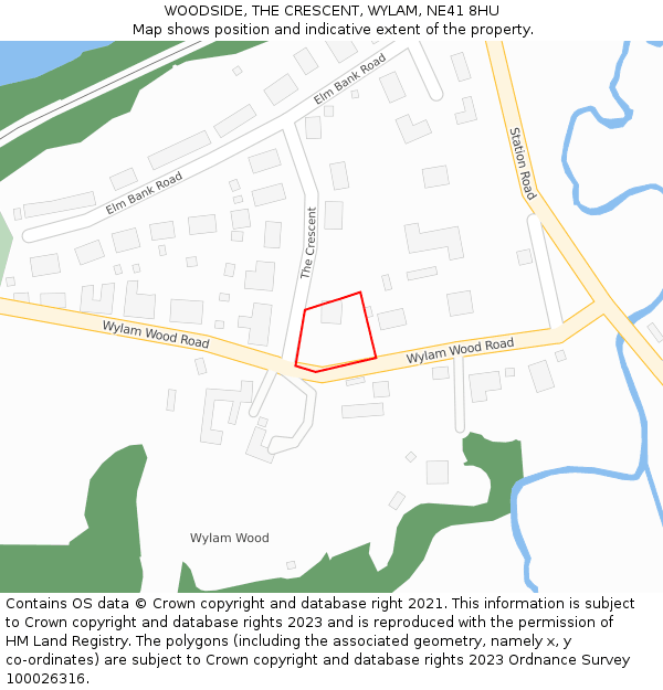 WOODSIDE, THE CRESCENT, WYLAM, NE41 8HU: Location map and indicative extent of plot