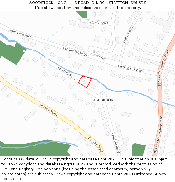 WOODSTOCK, LONGHILLS ROAD, CHURCH STRETTON, SY6 6DS: Location map and indicative extent of plot