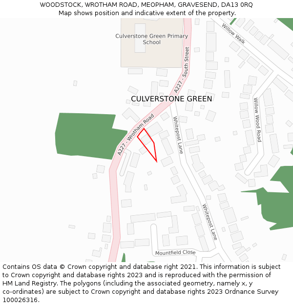 WOODSTOCK, WROTHAM ROAD, MEOPHAM, GRAVESEND, DA13 0RQ: Location map and indicative extent of plot