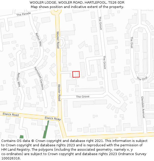 WOOLER LODGE, WOOLER ROAD, HARTLEPOOL, TS26 0DR: Location map and indicative extent of plot