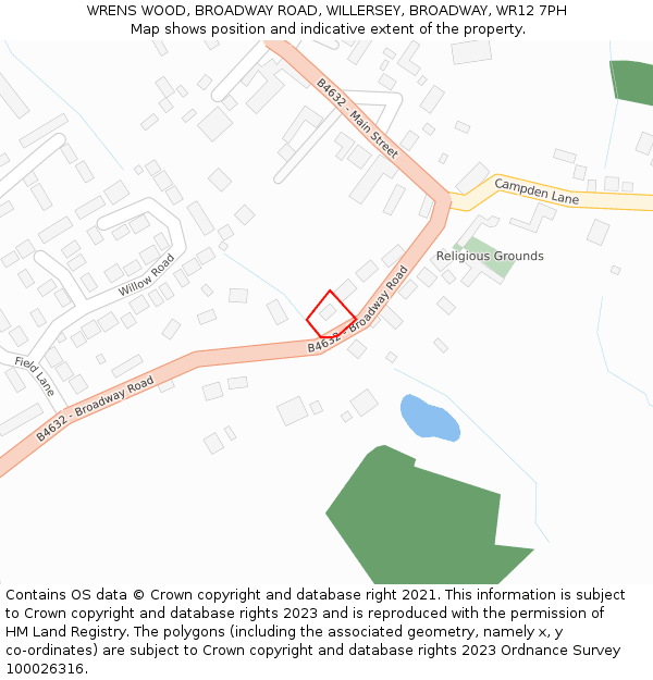 WRENS WOOD, BROADWAY ROAD, WILLERSEY, BROADWAY, WR12 7PH: Location map and indicative extent of plot