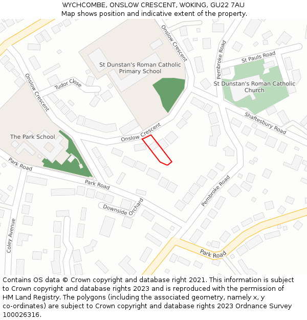 WYCHCOMBE, ONSLOW CRESCENT, WOKING, GU22 7AU: Location map and indicative extent of plot