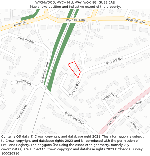 WYCHWOOD, WYCH HILL WAY, WOKING, GU22 0AE: Location map and indicative extent of plot