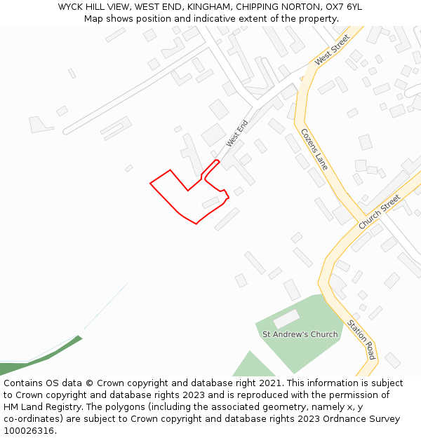 WYCK HILL VIEW, WEST END, KINGHAM, CHIPPING NORTON, OX7 6YL: Location map and indicative extent of plot