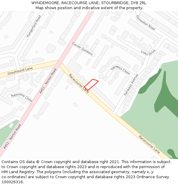 WYNDEMOORE, RACECOURSE LANE, STOURBRIDGE, DY8 2RL: Location map and indicative extent of plot