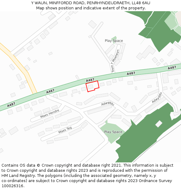 Y WAUN, MINFFORDD ROAD, PENRHYNDEUDRAETH, LL48 6AU: Location map and indicative extent of plot