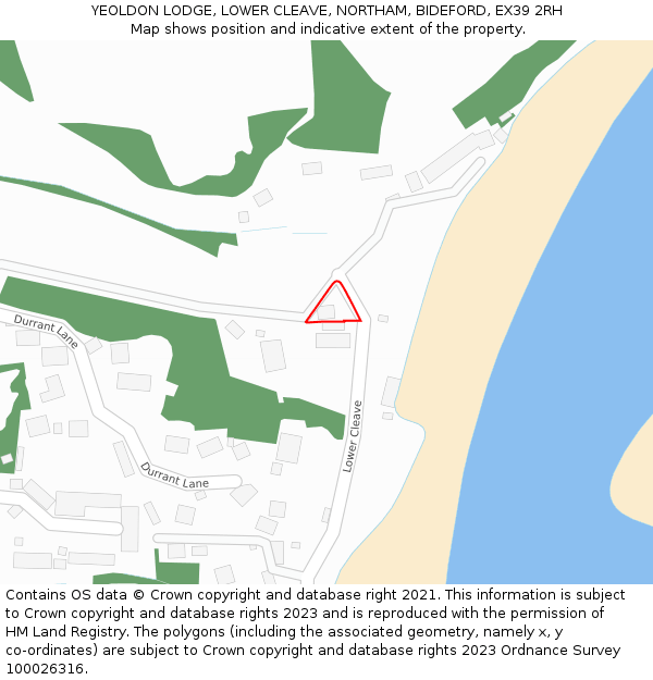 YEOLDON LODGE, LOWER CLEAVE, NORTHAM, BIDEFORD, EX39 2RH: Location map and indicative extent of plot