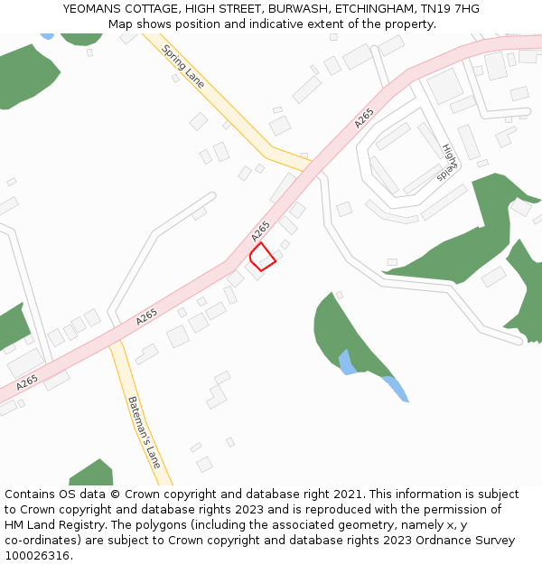 YEOMANS COTTAGE, HIGH STREET, BURWASH, ETCHINGHAM, TN19 7HG: Location map and indicative extent of plot