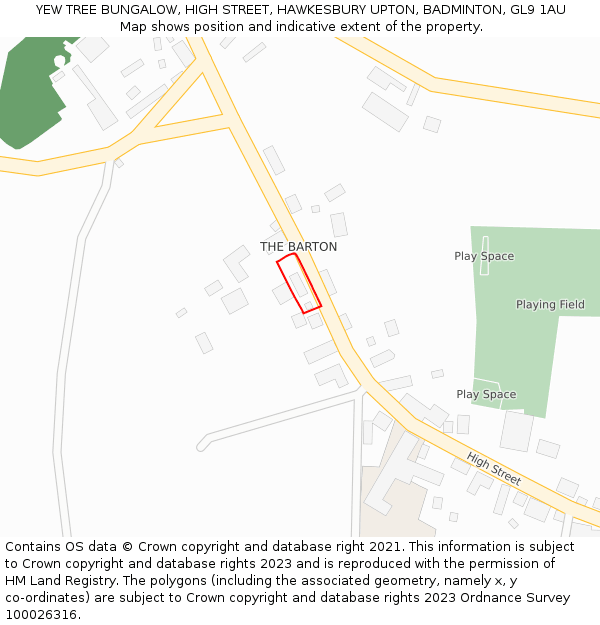 YEW TREE BUNGALOW, HIGH STREET, HAWKESBURY UPTON, BADMINTON, GL9 1AU: Location map and indicative extent of plot