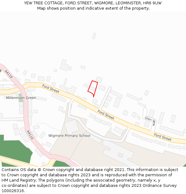 YEW TREE COTTAGE, FORD STREET, WIGMORE, LEOMINSTER, HR6 9UW: Location map and indicative extent of plot