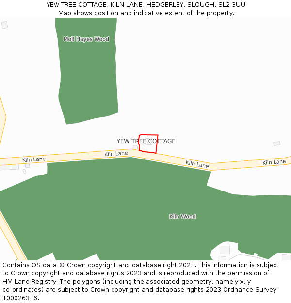 YEW TREE COTTAGE, KILN LANE, HEDGERLEY, SLOUGH, SL2 3UU: Location map and indicative extent of plot