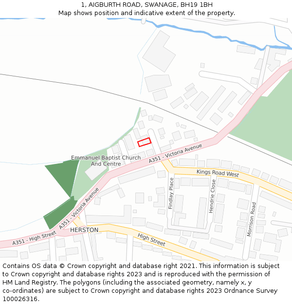 1, AIGBURTH ROAD, SWANAGE, BH19 1BH: Location map and indicative extent of plot