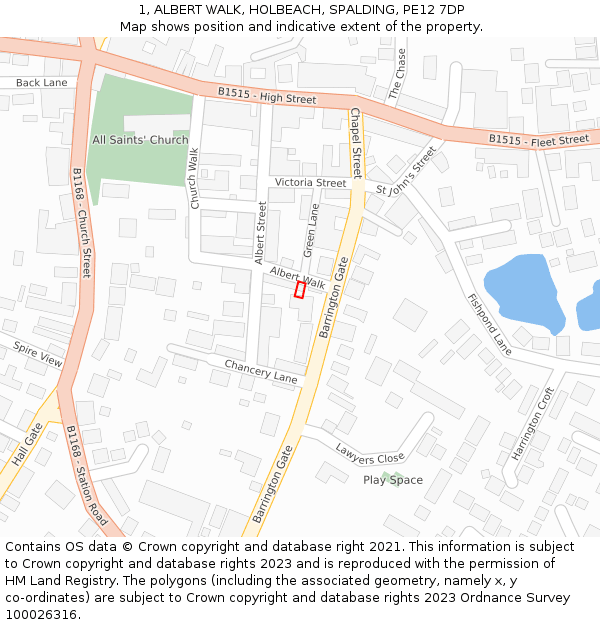 1, ALBERT WALK, HOLBEACH, SPALDING, PE12 7DP: Location map and indicative extent of plot