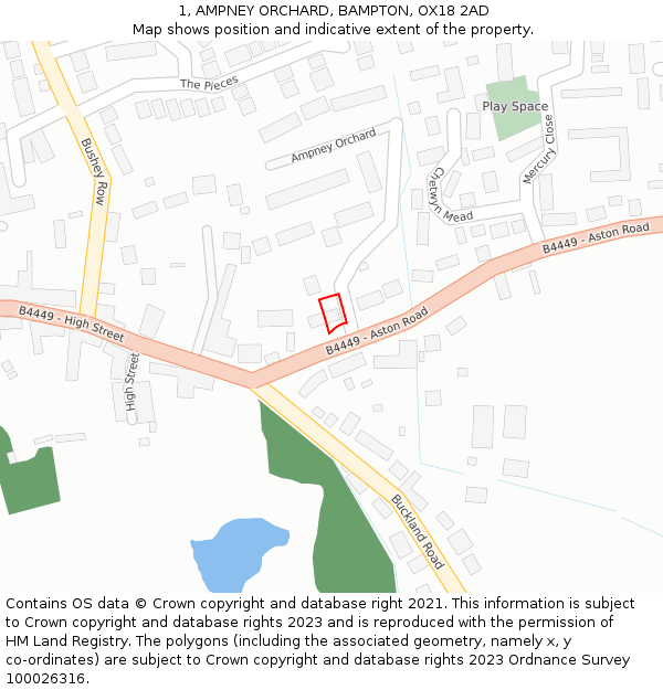 1, AMPNEY ORCHARD, BAMPTON, OX18 2AD: Location map and indicative extent of plot