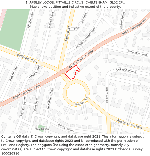 1, APSLEY LODGE, PITTVILLE CIRCUS, CHELTENHAM, GL52 2PU: Location map and indicative extent of plot